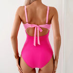 Sexy Hot Pink Contrast One Piece Swimsuit Women V Neck Hollow Out Pleate Tummy Control Swimwear 2024 Beach Bathing Suit Monokini