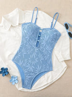 Vintage Coffee Leaves Print One Piece Swimsuit 2026 Women Beaded String Hollow Out Backless Mesh Slim Fit Tummy Control Swimwear