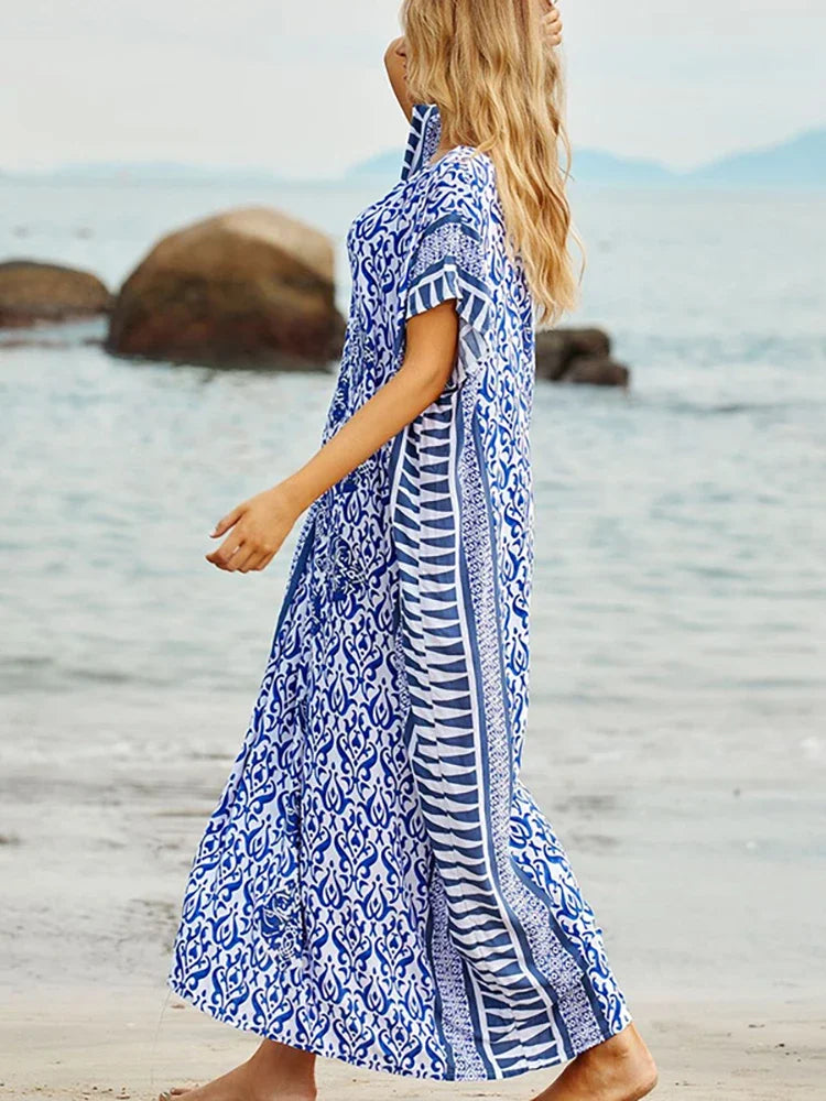 Beach Cover Up Pareo Kaftan Bikini Cover Up Robe De Plage Vestidos Playa Swimsuit Cover Up Bathing Suit Women Maxi Dress