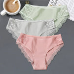 New 3Pcs/set Women's Cotton Panties M-2XL Women Patchwork Lace Underwear Sexy Low Waist Briefs Ladies Comfortable Underpants
