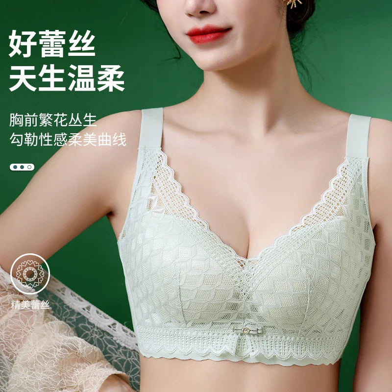 Women's Full Coverage Wire Free Bra Non-Foam Lace Bra Thin Sexy Lace Bra Plus Size 36-46CDE Push Up for Women Thin Latex Bra 46E