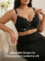 Plus Size Floral Lace Women Push-Up Bra Underwire Support Anti-Sagging Underwear Comfy Wide Straps Thin Cup Daily Lingerie Bra