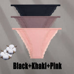 3PCS Women‘s Cotton Lace Panties Low Waist Briefs Comfortable Underwear Ladies Solid Color Underpants Girls Breathable Panty New