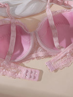 2Pcs Set Women's Sexy Bras Thin Lace Underwire Push-Up Soft Bra Adjustable Women's Underwear Set No Lining Breathable Comfortable