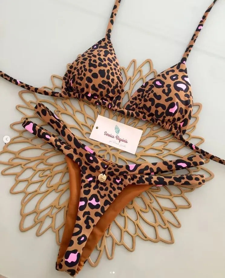 2026 Swimwear Women CuteCherry Print Brazilian Thong Bikini Set Sexy Thong Swimsuit Two Pieces Bathing Suit Women Beach Wear