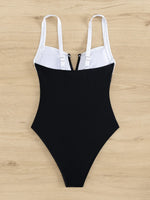 Sexy V Wire Swimwear Women 2025 White Black Contrast Slim Tummy Control One Piece Swimsuit Beach Backless Bathing Suit Monokini