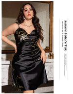 Plus Size Ice Silk Suspender Skirt Spring and Summer Sexy Printed Simple Pajamas Women's Home Wear Pajamas Nightgown Sleepwear