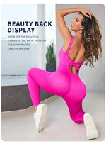 Solid Sleeveless Backless Low Neck High Waist Bodycon Jumpsuits For Women Casual Rompers Activity Jogger Suits Backless Bodysuit