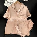 Sweet Simple Ice Silk Pajamas for WomenThin Short-sleeved Home Clothes Suit Nightwear Women's Pajamas Set Nightie Summer