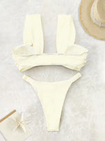 2026 Swimwear Women Halter Low Cut Bikini Set Solid Pleated Split Swimsuit Sexy Thongs Summer New Holiday Bathing Suit