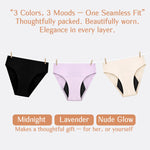 3pcs Period Panties - Seamless, Leakproof Underwear for Heavy Flow with Elegant Wooden Gift Packaging, Great Gift for Women