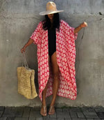 2024 New Summer Sexy Beach Kimono Swimwear Cotton Cover Up Swimsuit Women Print Bikini Cover Up Beachwear Dress Robe