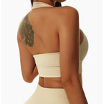 Sexy Halter Yoga Bra Gym Workout Push Up Running Sports Underwear Gathering Sports Vest Beautiful Back Fitness Top