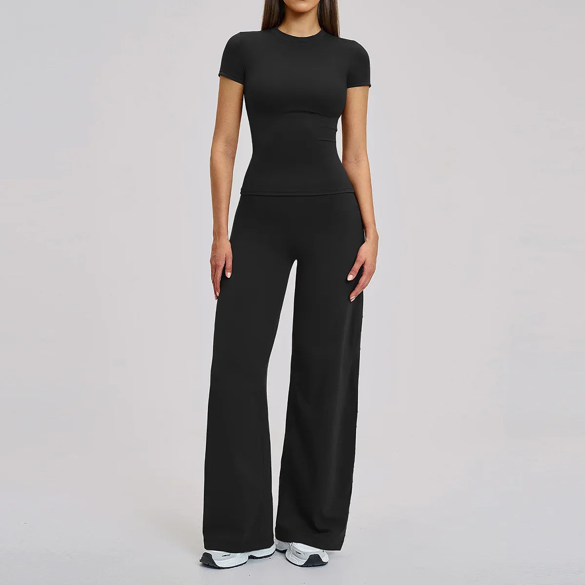 Yoga Set 2 Pieces Women Fitness Sportswear Gym Loose wide-leg pants Long-sleeved T-shirt Sports Crop Tops Tracksuit Workout Wear