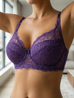 French Women's Lace Trim Push Up Bra Sexy Mesh Underwire Underwear Comfy Thin Padding Floral Lace Lingerie Bra