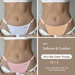 3PCS Women's Panties Cotton Thongs Adjustable Waist Sexy G-String Solid Color Seamless Intimate Female Underpants Lingerie S-XL