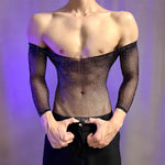 New American Style Fashion Men Vests Tops Crew Neck Sexy HollowMesh Bodysuit CasualLong Sleeve Tank Clubwear Party Costume
