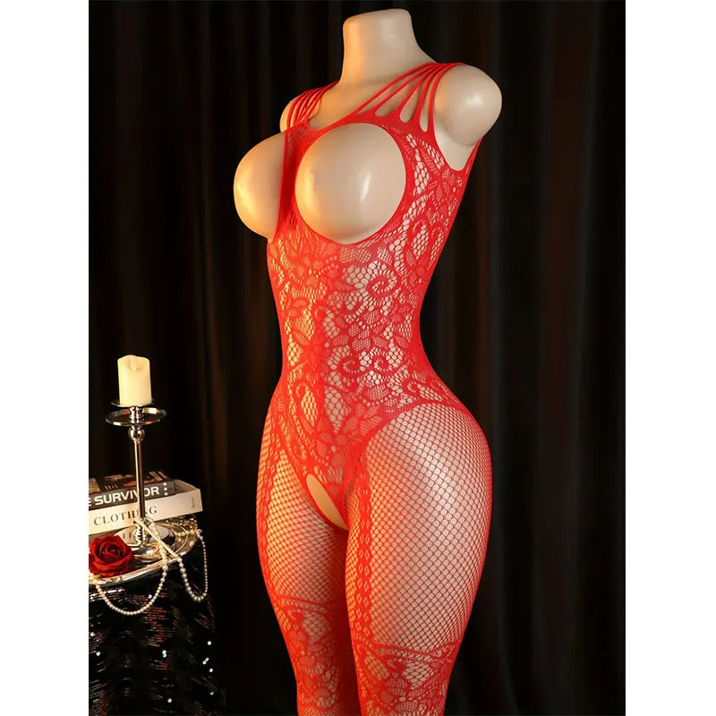 Transparent Fishnet Lingerie Women Crotchless Bodysuits Sexy Open Crotch Pantyhose Teddy Jumpsuits Erotic Full Body Stockings
