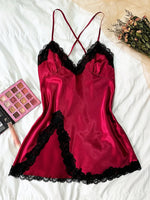 Summer Nightwear Women's Satin Pajama Set Fashion V-Neck Lace Strap Nightwear Loungewear For Sleeveless Pink Nightwear Set