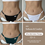 3PCS Women's Panties Cotton Thongs Adjustable Waist Sexy G-String Solid Color Seamless Intimate Female Underpants Lingerie S-XL