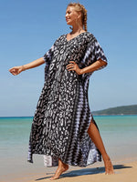 2025 Loose Boho Style Maxi Dress Print Face Swim Suit Cover-up Bohemian Dress Robe Plage Kaftan Maxi Dress Beach Wear Tunics