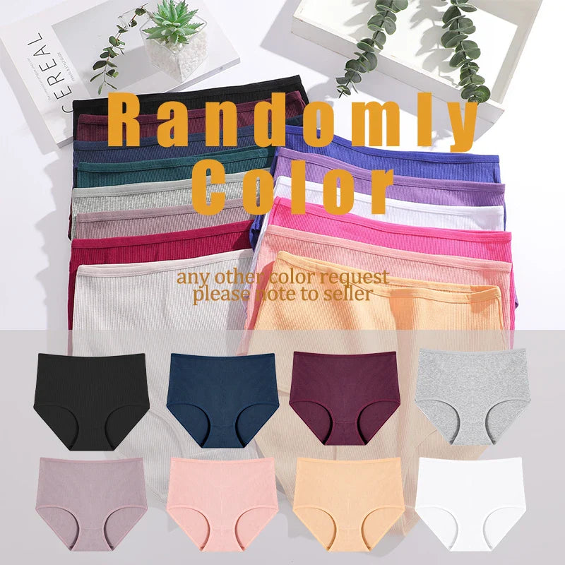 3Pcs women cotton High Waist underwear breathable Striped Panties Female Plus Size Solid Color Briefs comfortable Lingerie S-XXL