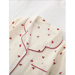 Cherry Print Textured Pajama Set Cute Short Sleeve Buttons Lapel Top & Elastic Shorts Women's Sleepwear