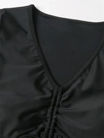 Sexy Drawstring Bikini Set 2026 Women Green Black Short Sleeve Two Piece Swimsuit Summer Bathing Suit Pleate High Waist Swimwear