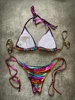 Shiny Swimwear Women Halter Bathers Bling Sequin Bikini Set Cut Out Push Up Padded Bathing Suit Thong Swimwear Glitter Biquini