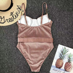 2024 New Sexy Velvet One-Piece Black Bikini Belt Swimsuit Women Solid Push Up Swimwear Female Brazilian Beach Bathing Suit