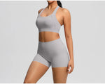 2PCS Yoga Set Women Gym Sports Suits Fitness Bra Crop Top Workout Clothes Female Athletic Wear Push Up Shorts Sportswear