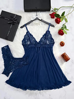 A Set Of Tulle Ultra Sexy Nightgown V-neck Bra Open Sleep Skirt Night Erotic Dress Woman Sheer Pajamas Lingerie Pants Luxury kit
