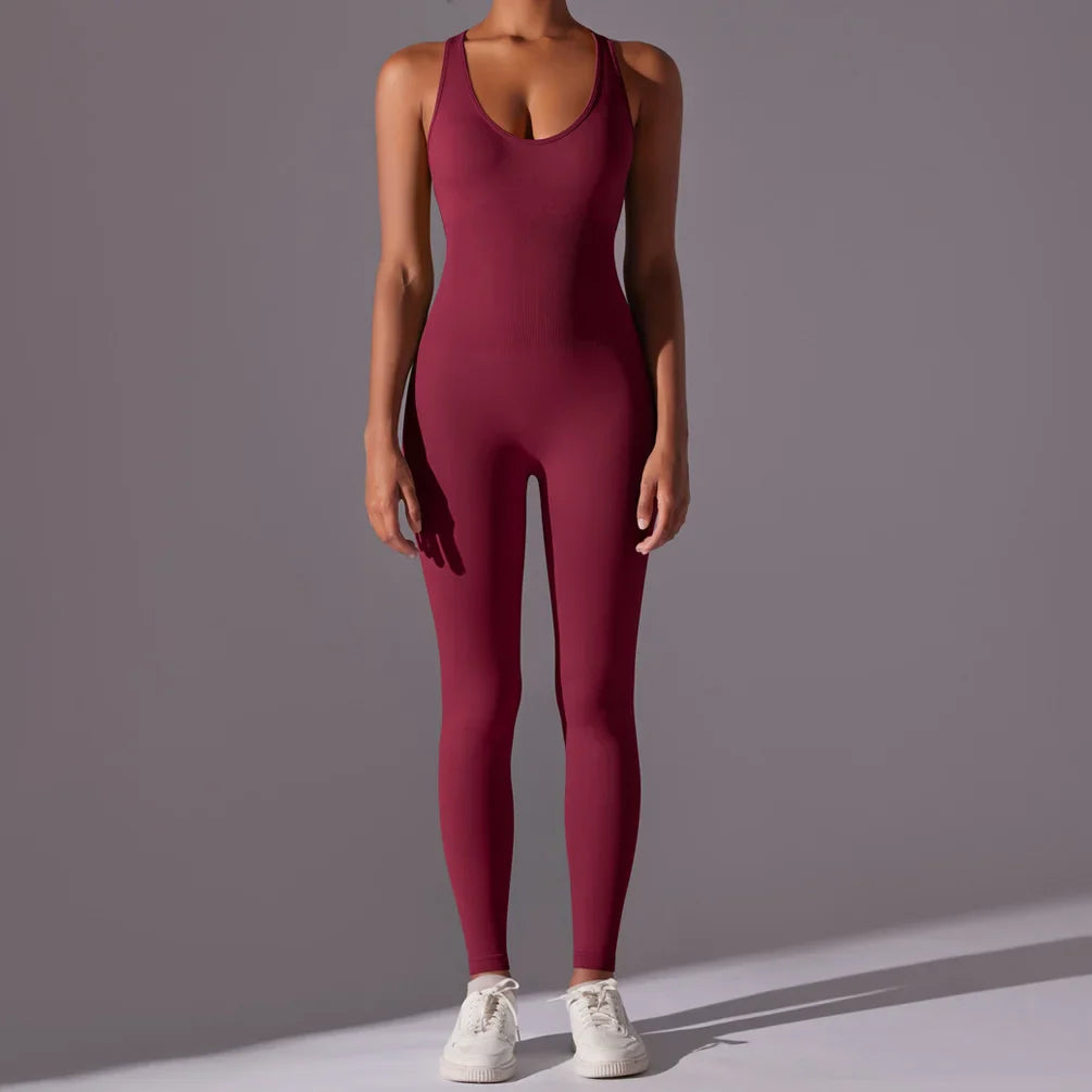 Seamless One-Piece Yoga Jumpsuit Women Fitness Sports Overalls Dance Workout Set Stretch Bodysuit Gym Clothes Push Up Sportswear