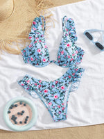 Sexy Green Floral Print Bikini Set 2025 Women Ruffles Push Up Underwire Micro Swimsuit Summer Bathing Suit Two Piece Swimwear