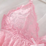 2 Pcs Set Sexy Lingerie Set Women Deep V Slip Dress Thong Erotic Bra Panty Sets Lace Nightdress Transparent Soft Nightgown
