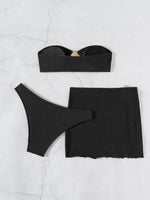 2026 New Sexy Bandeau Bikini Women Metal Water Droplet Ornament Push Up Mesh Skirt 3 Piece Swimsuit Beach Bathing Suit Swimwear