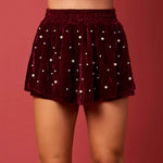 Women’s Velvet Skorts Skirts Shorts Fashion Autumn Elastic High Waist Pearl Studded Skirt Shorts Elegant Christmas Female Shorts