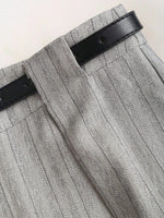Women's Elegant Grey Striped Pleated Office Lady Pants Casual Wide Leg Loose Long Trousers Spring/Fall