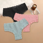 3Pcs Women Cotton Brazilian Pants Sexy Lace Brazilian Briefs Low Waist Floral Solid Color G-string Breathable Soft Lingerie