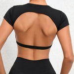 Hearuisavy Summer Sports Shirts Breathable Workout Tops Fitness Sportswear Backless Yoga Clothing Sport Crop Tops Women Gym Top