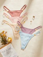 5PCS/Set Solid Women's Thongs Sexy Low Rise Seamless Panties Ribbed Lingerie Comfy Women's Underwear Set
