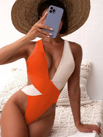 Deep V Neck One Piece Swimsuit Women Solid Red Black Criss Cross Backless Pleate Thong Bikini 2026 Beach Bathing Suit Swimwear