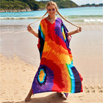 2025 Loose Boho Style Maxi Dress Print Face Swim Suit Cover-up Bohemian Dress Robe Plage Kaftan Maxi Dress Beach Wear Tunics