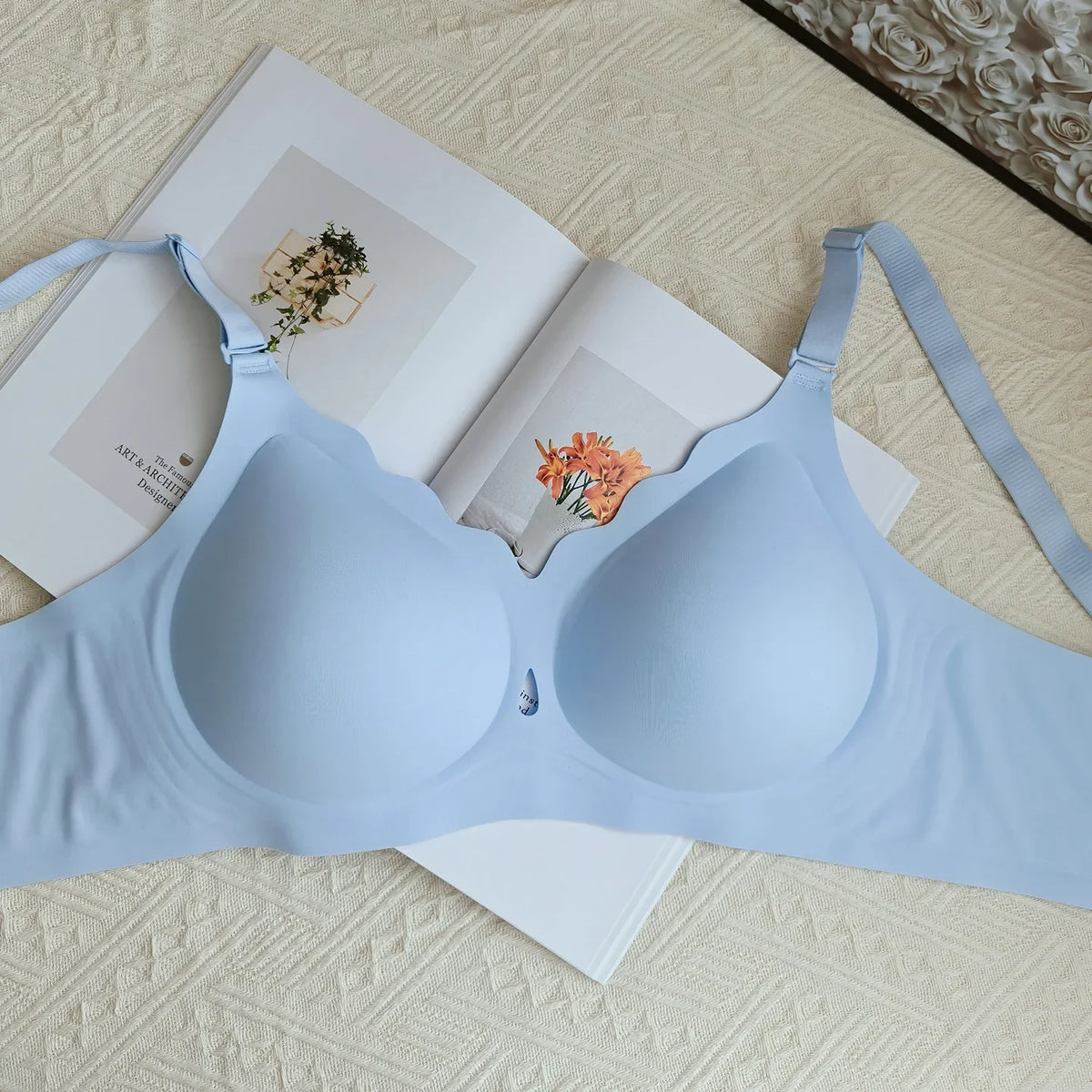 Wireless Comfortable Bra Large Cup Seamless Anti-Sagging Back Smoothing Underwear Soft Women's Hollowed-Out Full Cover Bras