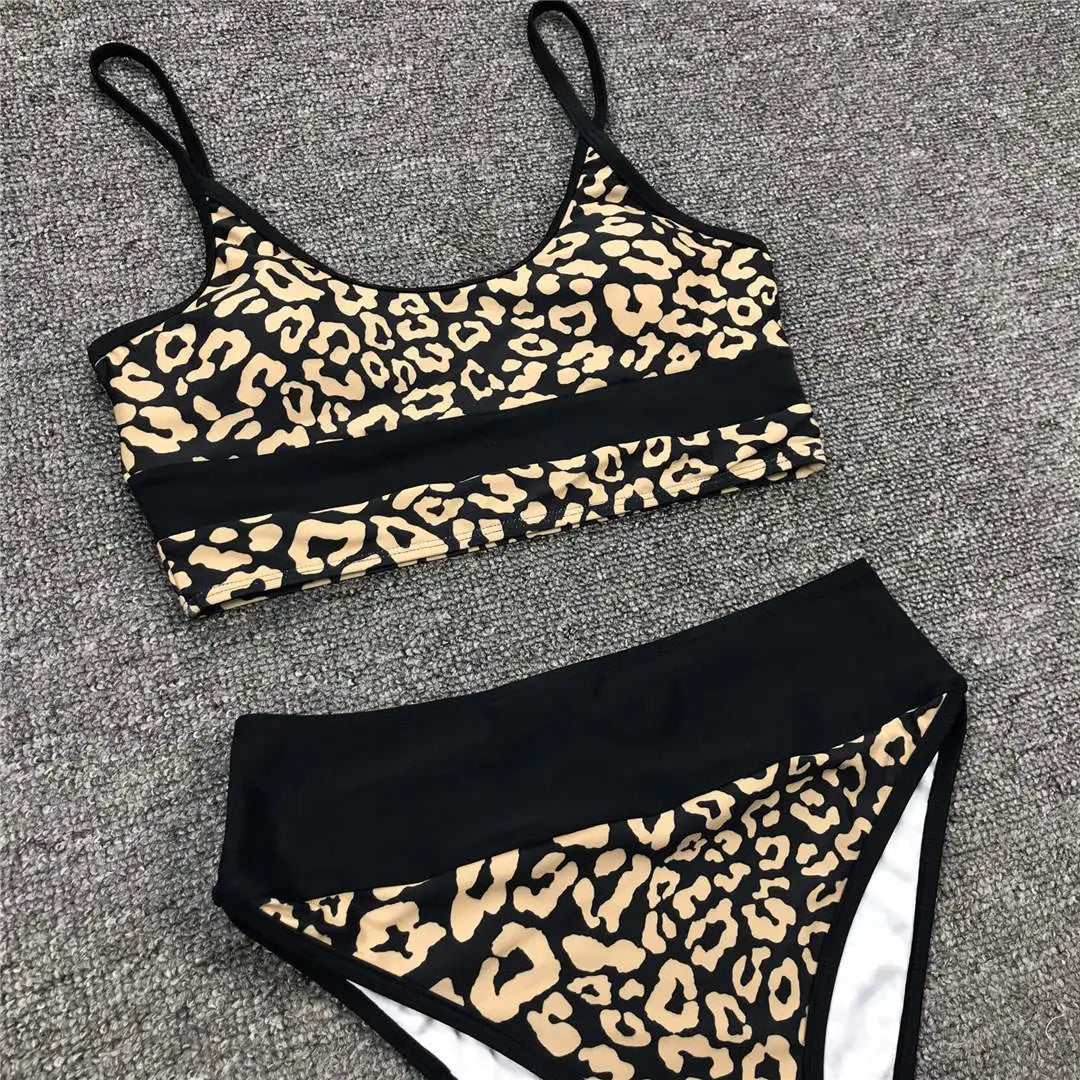 Sexy Golden Printed Bikini High Waist Swimsuit Women Swimwear Two-pieces Bikini set Bather Splicing Bathing Suit Swim Wear V1717