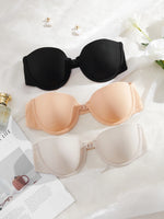 3Pcs/Set Demi Cup Seamless Women's Underwear Set Strapless Push up Bra Female Smooth Underwire Support Bra