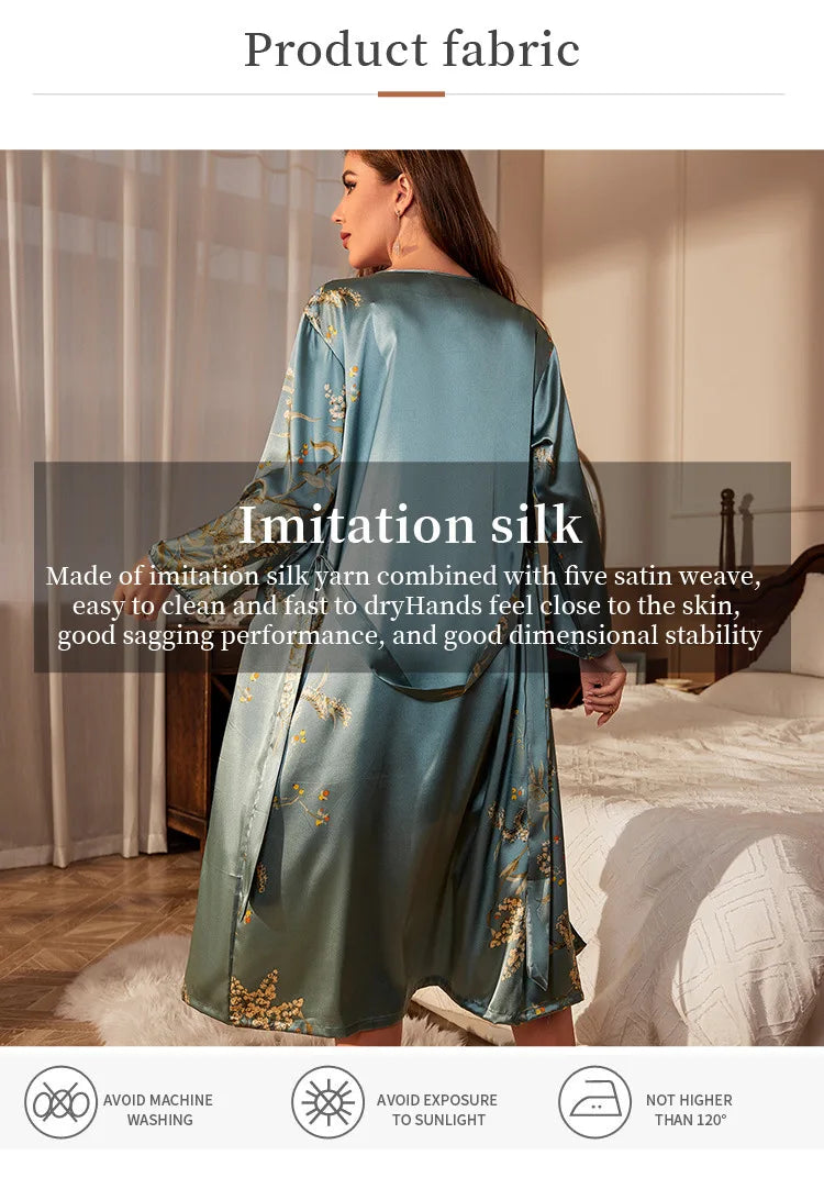 Night Dress Long-sleeved Nightgown Thin Sexy Women's Lace-up Dressing Gown Simple Cardigan Pajamas Ice Silk Bathrobe Sleepwear