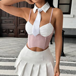 Phantasy Y2K Camisole Sexy Tight Uniform Nightclub Spice Tie Wrap Chest Fish Bone Camisole Fashion Slim Skinny Vintage Vest 2025