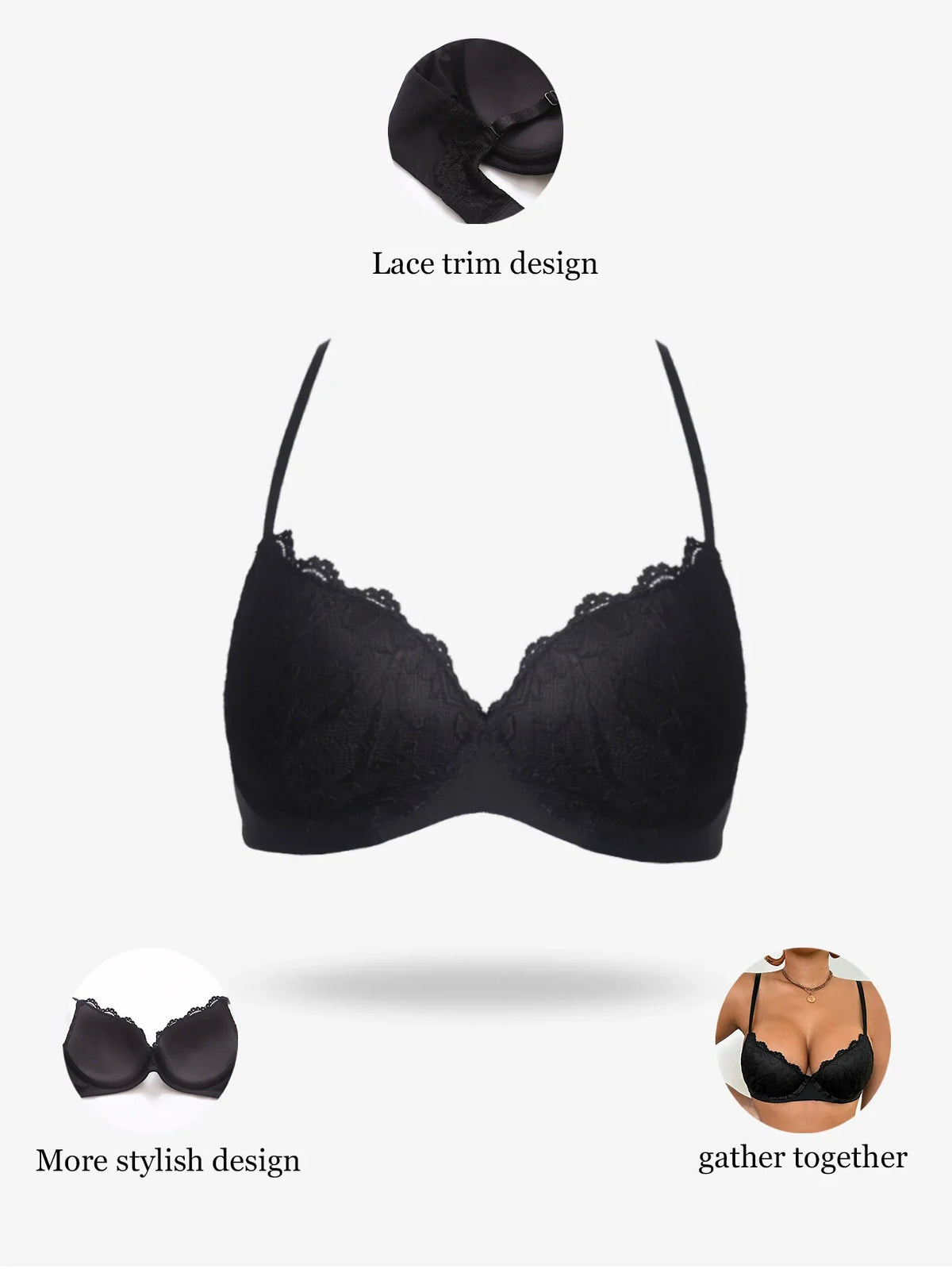 Knit Sexy Women's Thin Cup Lace Bras Lace Splicing Underwire Bra Push-Up Breathable Women's underwear