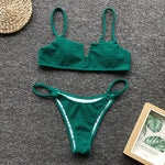Sexy Micro Bikini Swimwear Women 2025 Solid Green Swimsuit V Neck Push Up Bandage Thong Swimming Suit Bathing Suit Mini Bikinis